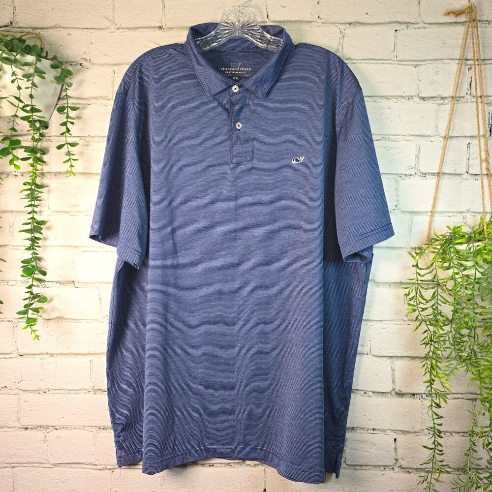 VINEYARD VINES PREFORMANCE SHORT SLEEVE POLO NAVY WHITE STRIPE MENS SIZE XXL